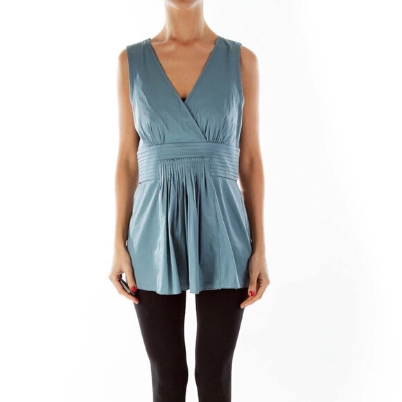 BCBG MaxAzria Steel Blue V-Neck Blouse - Picture 1 of 3